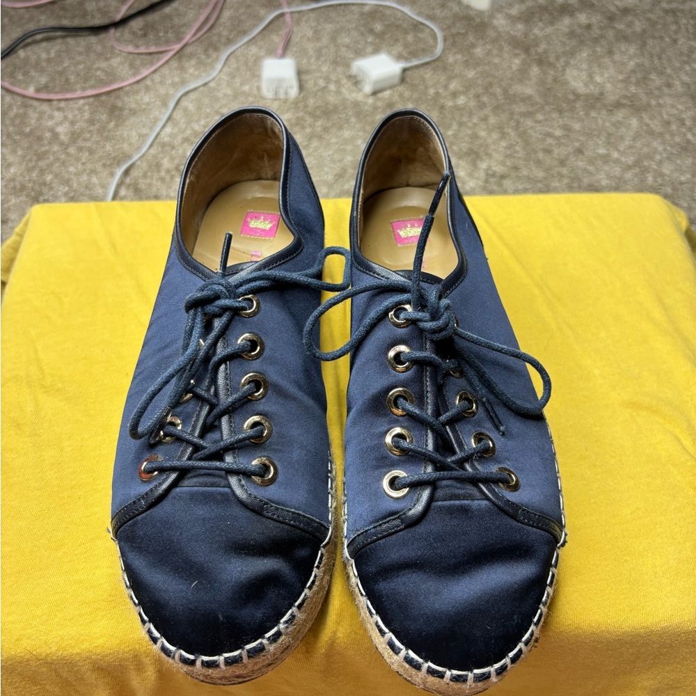 Elaine Turner Blue Lace Up Platform Espadrille Shoes